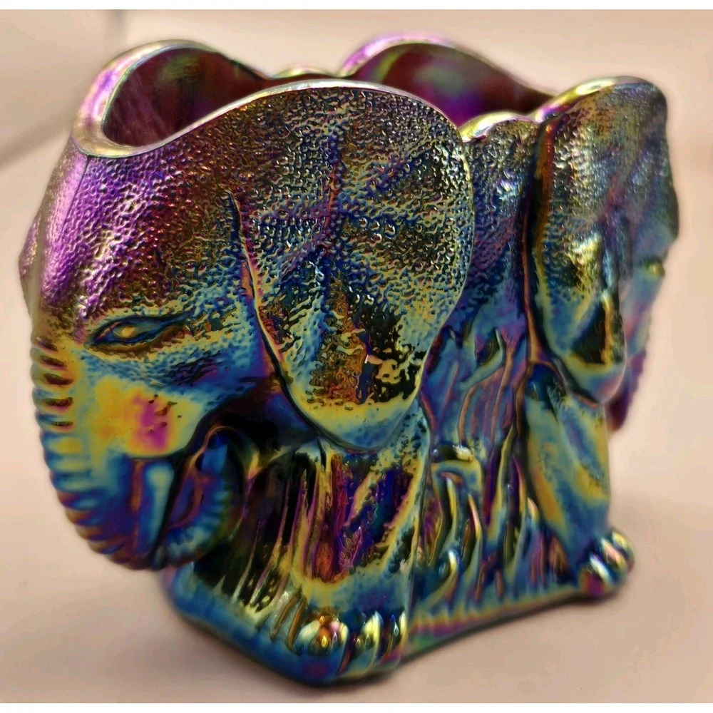 Vintage Toothpick Holder Summit Art‎ Event Iridescent Double Elephants